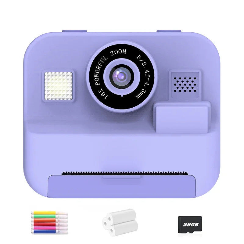 Educational Thermal Instant Print Camera With 32G Card, 1080P Children Mini Digital Video Camera for Kids Learning Development