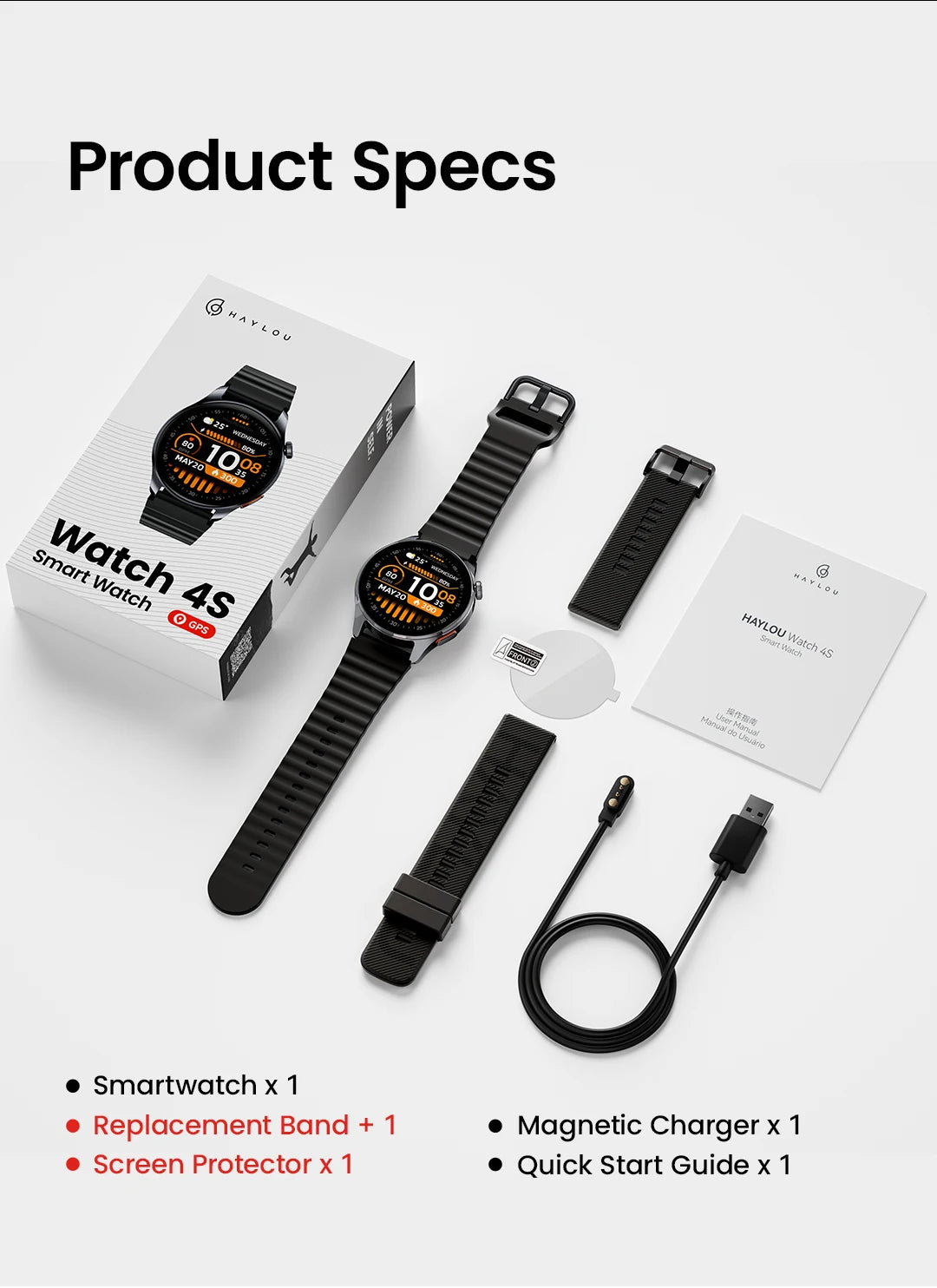 HF012 HAYLOU Watch 4S Smart Watch 5-star System GPS Sport Tracking 1.43 AMOLED Display 120+ Sports Modes Fitness Smartwatch