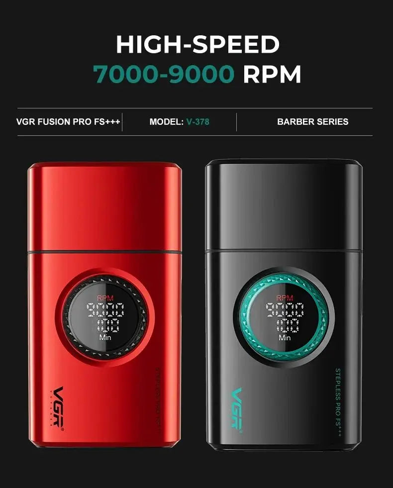 VGR Shaver Professional Beard Trimmer 9000 RPM Electric Razor Rechargeable Shaving Machine LED Lights Metal Shaver for Men V-378