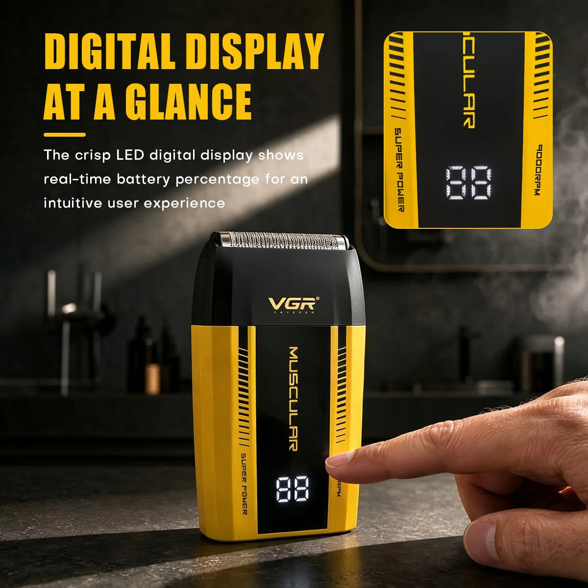 VGR Shaver Professional Razor Electric Hair Shaving Machine Portable Beard Trimmer LED Display Barber Mini Shaver for Men V-285S