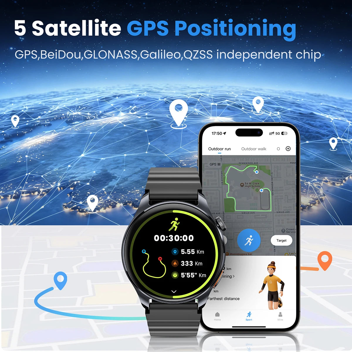 HF012 HAYLOU Watch 4S Smart Watch 5-star System GPS Sport Tracking 1.43 AMOLED Display 120+ Sports Modes Fitness Smartwatch