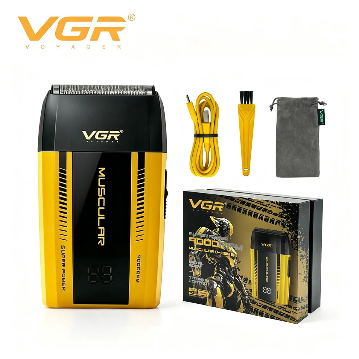 VGR Shaver Professional Razor Electric Hair Shaving Machine Portable Beard Trimmer LED Display Barber Mini Shaver for Men V-285S