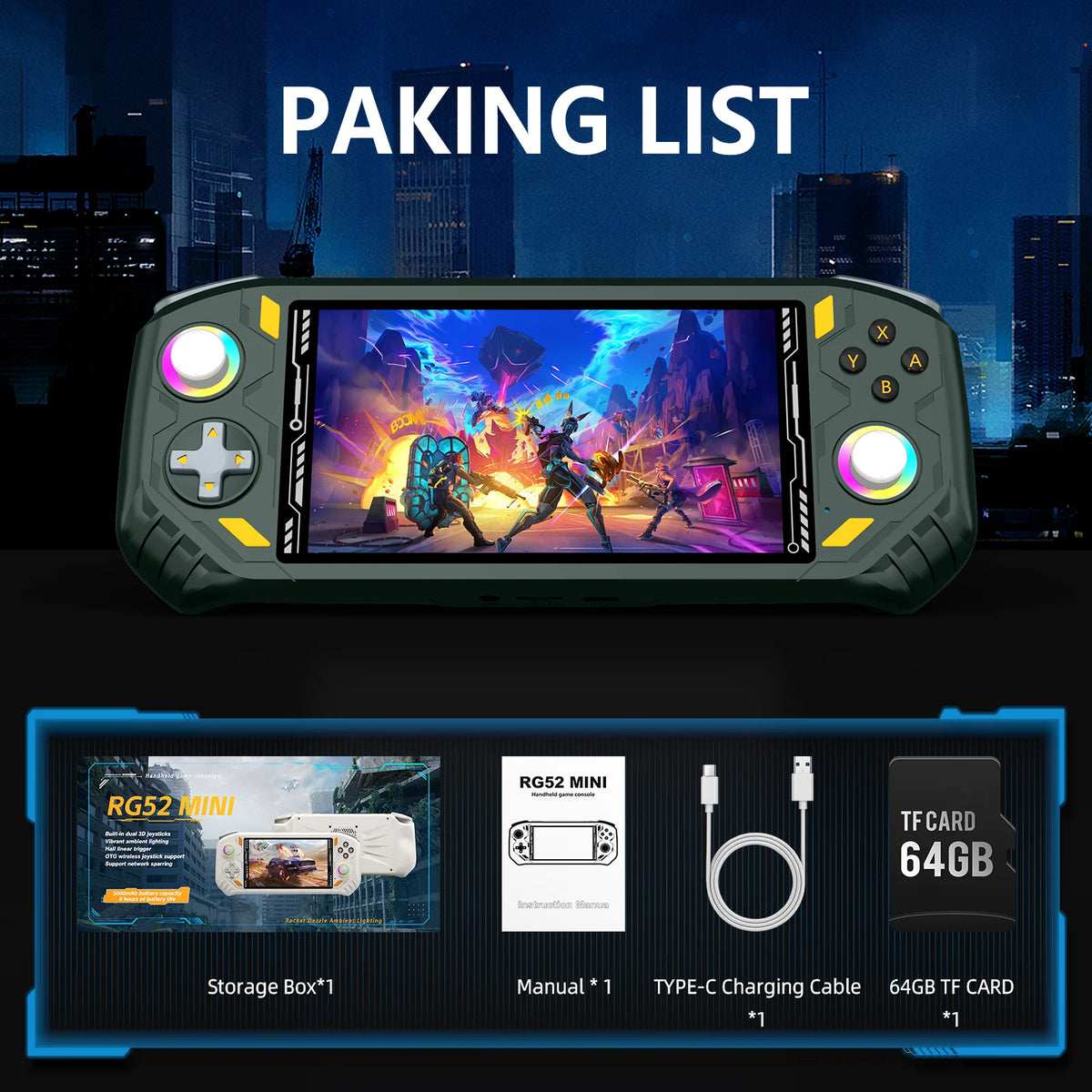 RG52 Mini Retro Handheld Game Console 5.5 Inch IPS Screen EmuELEC&RGBOX Dual System 22000+ Games WIFI Playing Potable Video Game