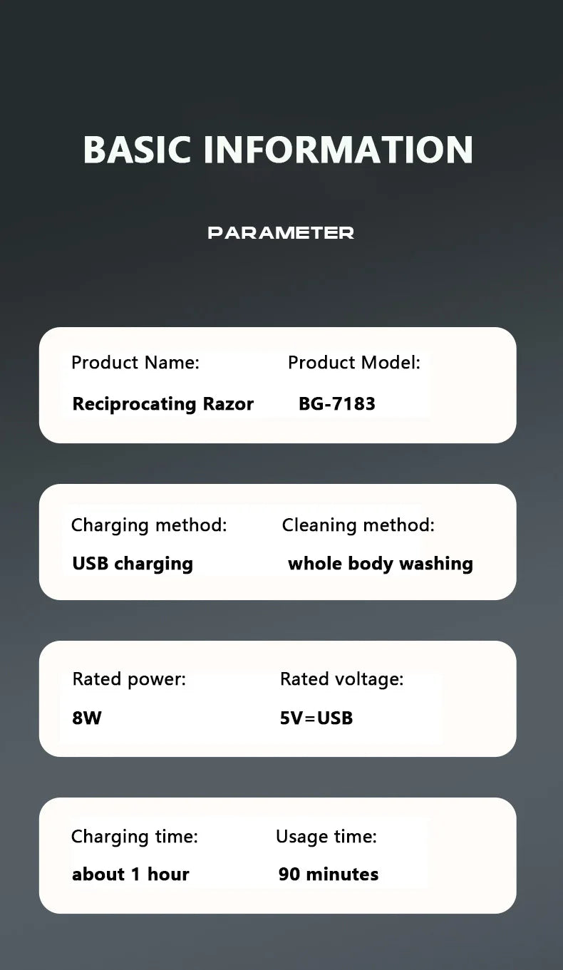 MOTAWISH Electric Shaver Reciprocating High and Low Two-speed Adjustable Shaver Full Body Washable Type-c Rechargeable Shaver