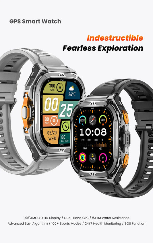 Luxury AMOLED Smartwatch Real GPS 5ATM Waterproof Fitness Tracker Smart Watch Sports Health Monitor Watches for Man iOS Android