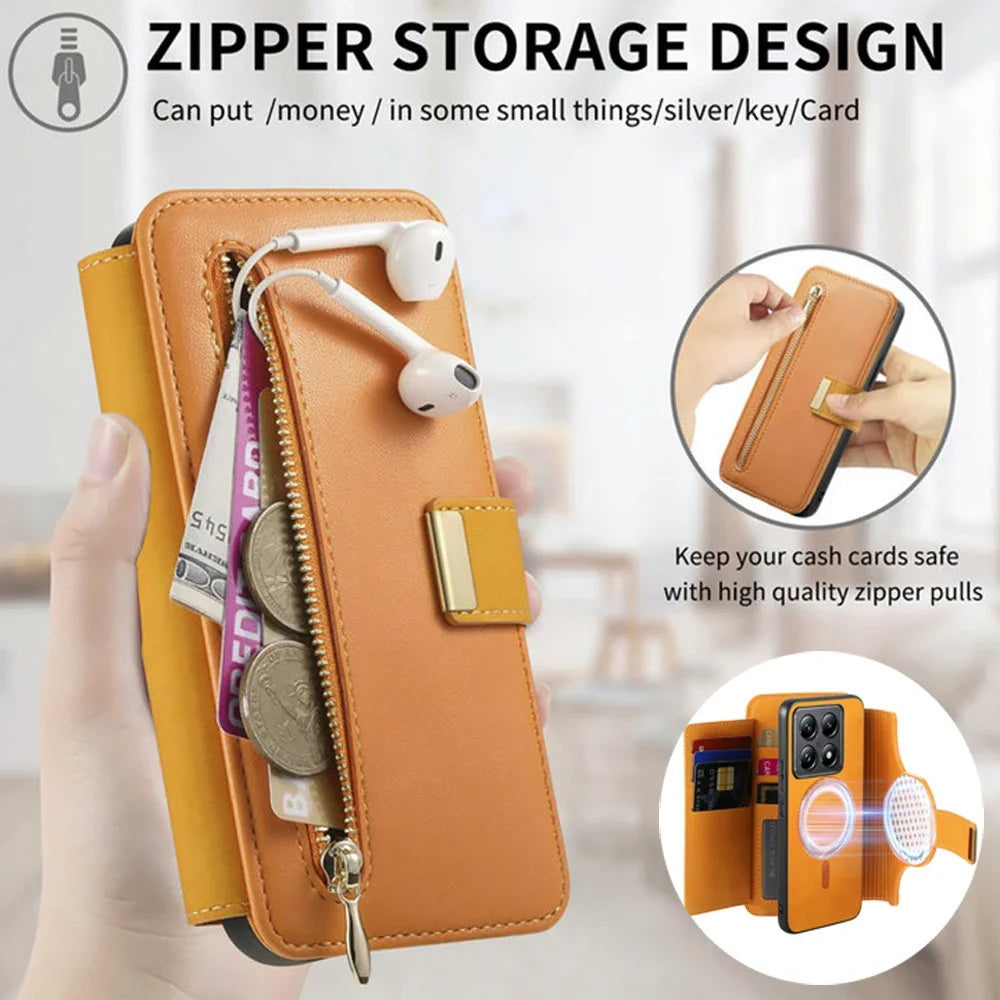 For Xiaomi Poco X8 Pro Max F9 Ultra 5G 2In1 Detachable Leather Zipper Wallet Case Poco F9 X8 M8 F8 X7 M7 F7 X6 F6 Pro C65 Cover