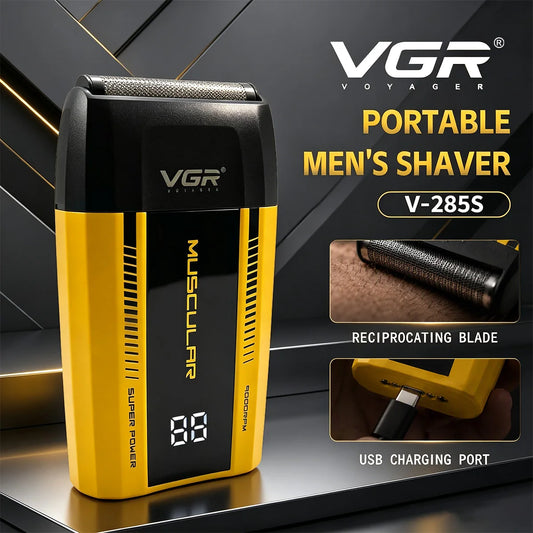 VGR Shaver Professional Razor Electric Hair Shaving Machine Portable Beard Trimmer LED Display Barber Mini Shaver for Men V-285S