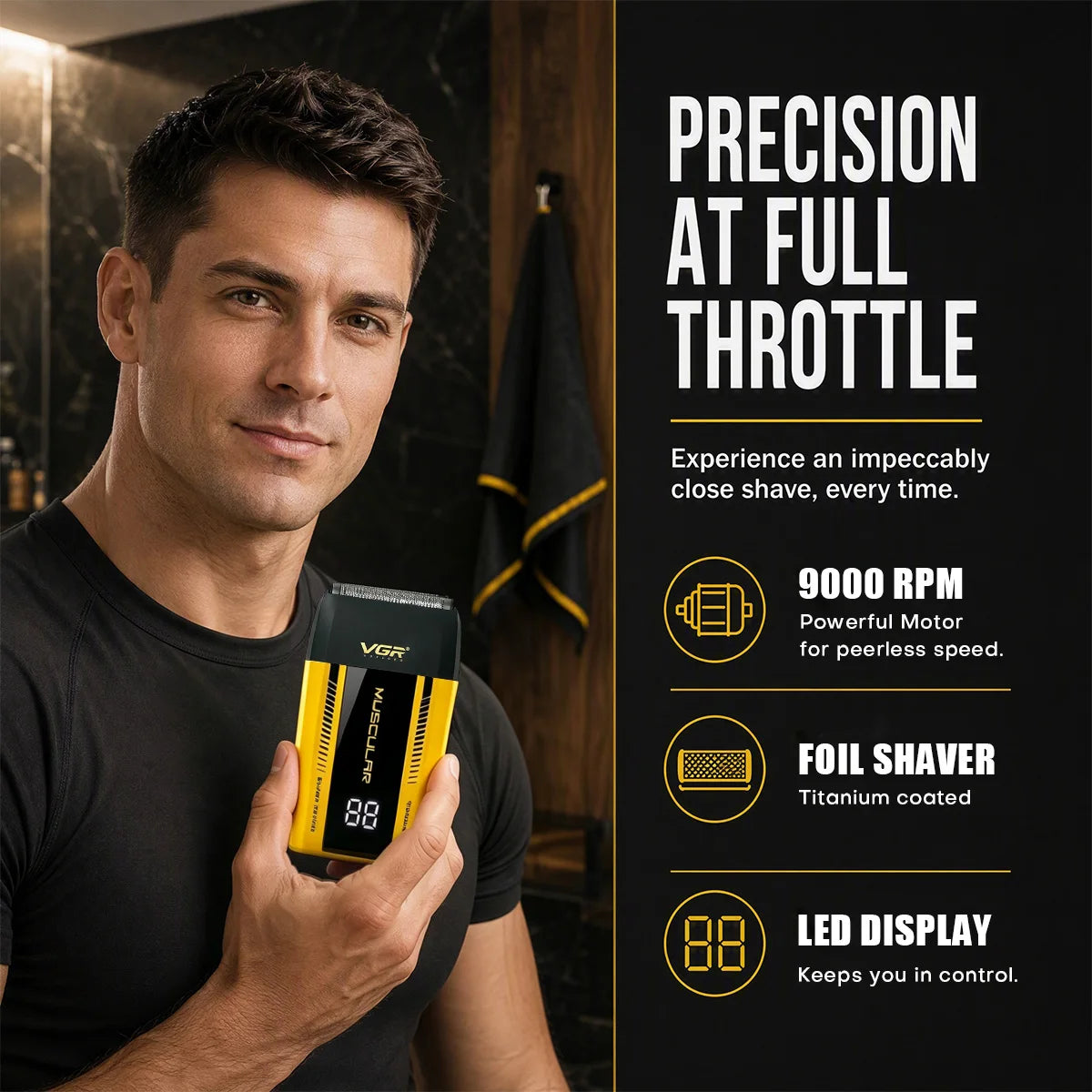 VGR Shaver Professional Razor Electric Hair Shaving Machine Portable Beard Trimmer LED Display Barber Mini Shaver for Men V-285S
