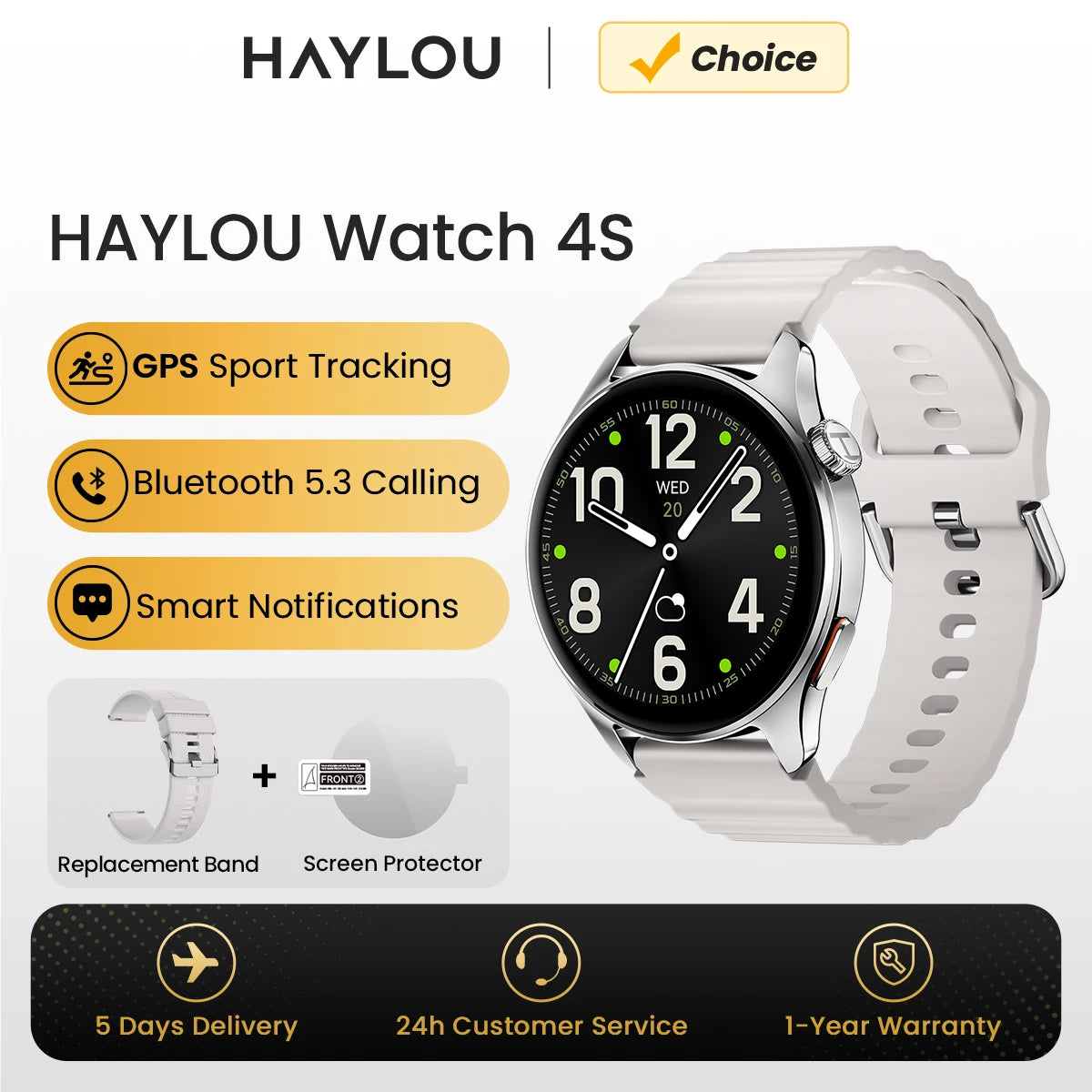 HF012 HAYLOU Watch 4S Smart Watch 5-star System GPS Sport Tracking 1.43 AMOLED Display 120+ Sports Modes Fitness Smartwatch
