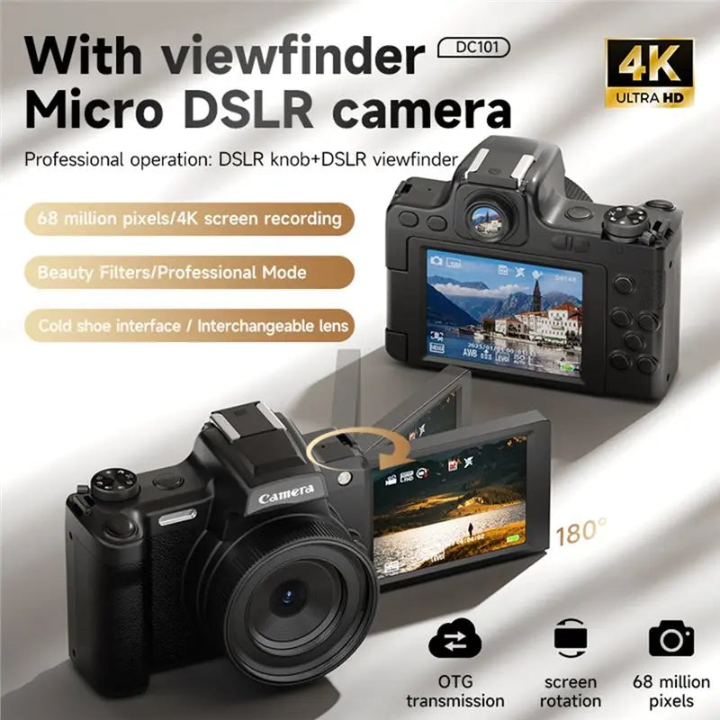 L93A-DC101 Micro DSLR 4K HD Camera 68MP CCD With DSLR Viewfinder AF/MF 2.8" Flip Screen OTG Transmission Inch