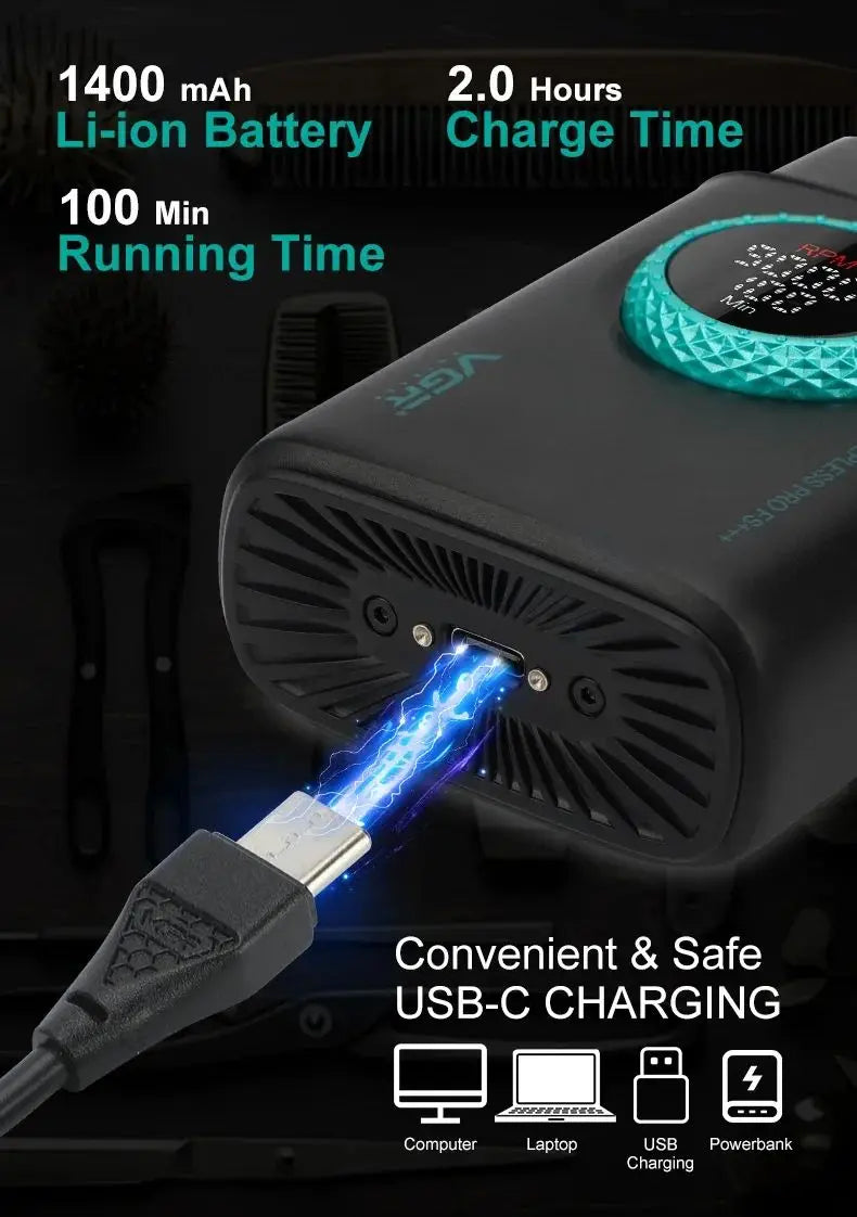 VGR Shaver Professional Beard Trimmer 9000 RPM Electric Razor Rechargeable Shaving Machine LED Lights Metal Shaver for Men V-378