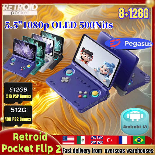 Retroid Pocket Flip 2 RP Flip 2 Retro Handheld Game Console Video Game Console 5.5''AMOLED Touch Screen PSP PS2 SD865 Android13